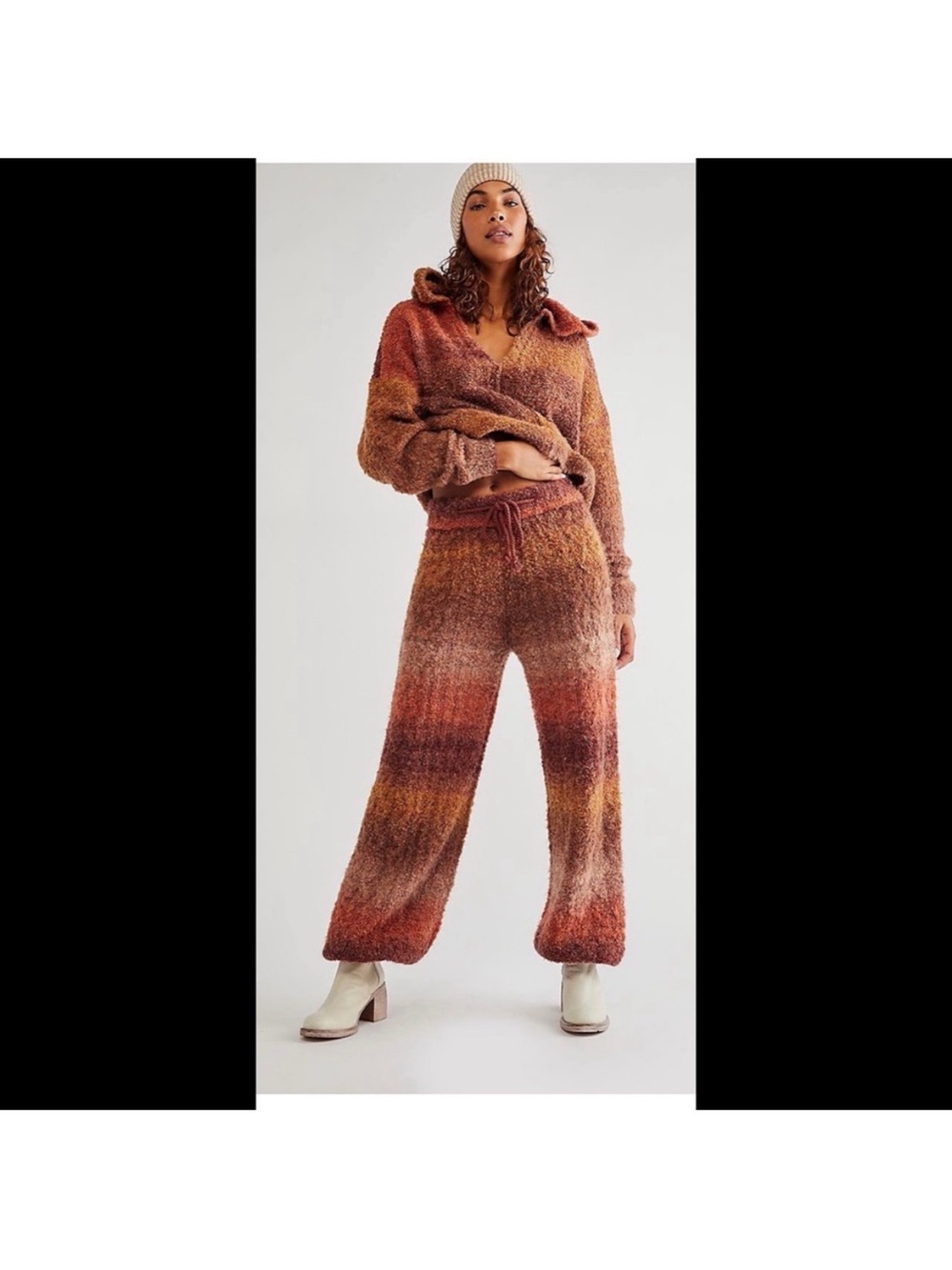 Free People Ombre Wide-Leg Knit Pants in Rust Multi-Tone
